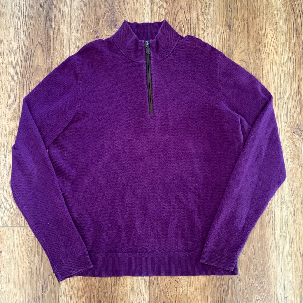 Jos A Bank Reserve Purple Cotton Cashmere Quarter Zip Pullover Sweater Mens M